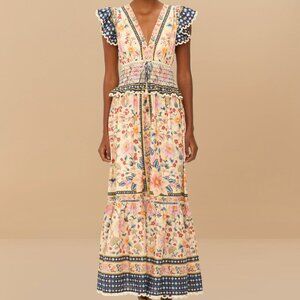 Farm Rio cream superbloom tapestry maxi dress NWT XL